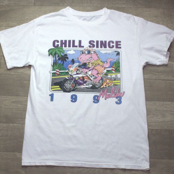 John Galt TShirt Adult Malibu Chill Since 93 Motorcycle Screenprint Dinosaur OS - Picture 2 of 4